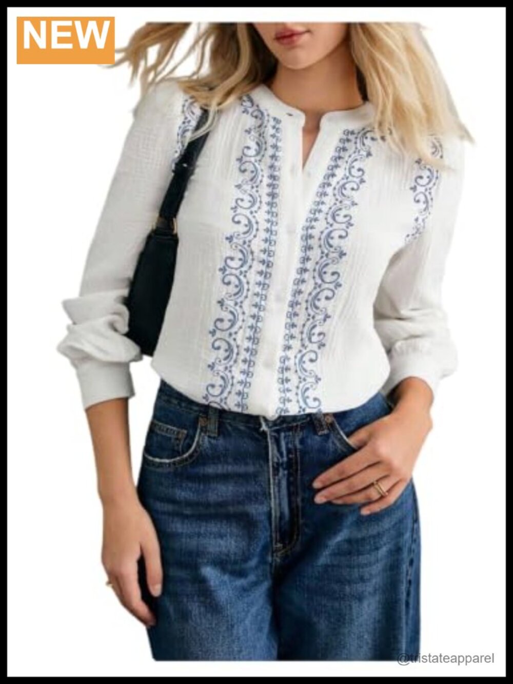 Women's Boho Button Down Shirt Long Sleeve Vintage Blouse